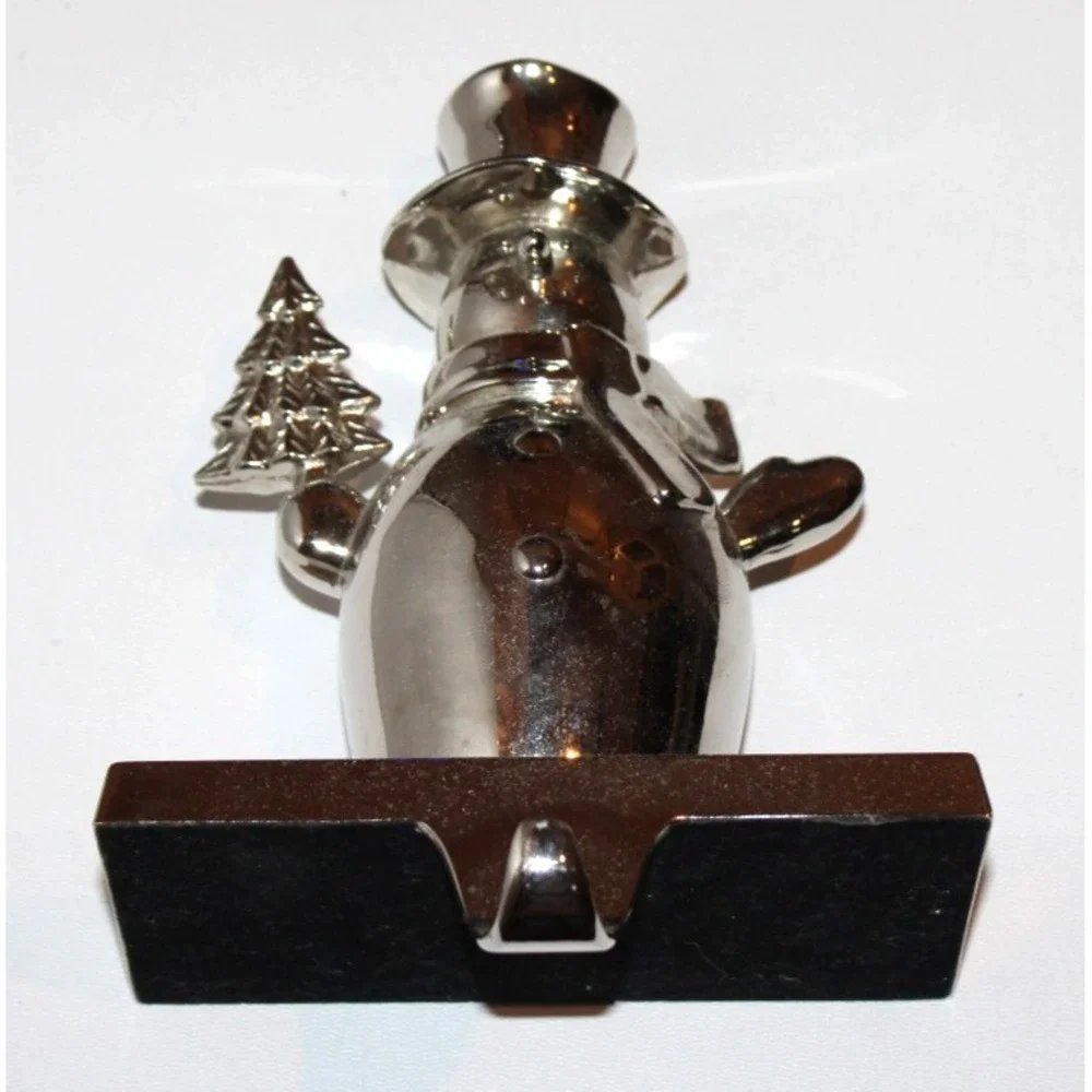 pair metal snowman stocking hangers‎ silver tone holding Christmas tree lot of 2